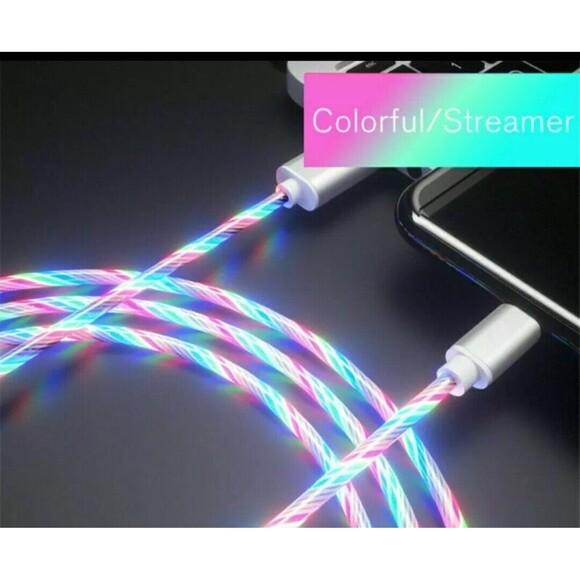 LED Light Up USB Phone Fast Charger Cable Cord For iPhone New Multi Colored - Picture 1 of 8